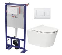 Pack WC bâti-autoportant + WC SAT sans bride fixations invisibles + Abattant softclose + Plaque blanche (SMART-Brevis-M270)