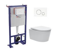 Pack WC bâti-autoportant + WC SAT sans bride fixations invisibles + Abattant softclose + Plaque blanche (SMART-SATrimless-M271)