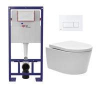 Pack WC bâti-autoportant + WC SAT sans bride fixations invisibles + Abattant softclose + Plaque blanche (SMART-SATrimless-M270)