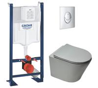 Pack WC Bâti autoportant + WC suspendu Swiss Aqua Technologies GreyInfinitio sans bride + Abattant softclose + Plaque Chrome