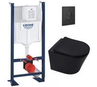 Pack WC Bâti autoportant + WC Swiss Aqua Technologies Infinitio noir mat sans bride + Plaque noir mat