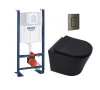 Pack WC bâti-autorportant Rapid SL + WC infinitio noir mat sans bride + Abattant softclose + Plaque (ProjectBlackInfinitio-AL0)