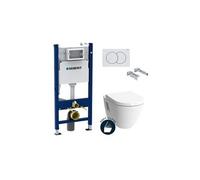 pack wc bâti duofix + cuvette suspendue vitra s50 avec bride + abattant soft close + plaque blanche (s50geb3)