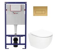 Pack WC bâti ECO 2L Swiss Aqua Technologies + WC suspendu sans bride Swiss Aqua Technologies + plaque or (STESTFUWT06-FR)