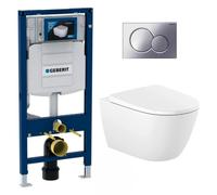 Pack WC Bati Geberit Duofix Bati-support Geberit UP320 + cuvette Roca sans bride + abattant Soft Close + Plaque Chrome