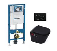 Pack WC Bati Geberit + WC suspendu Swiss Aqua Technologies sans bride + abattant SoftClose + plaque noire (GebBlack