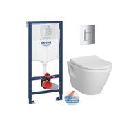 Pack WC Bâti Rapid SL + WC sans bride Integra + Abattant softclose + Plaque chrome