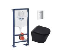 Pack WC Bâti Solido + WC sans bride SAT Noir mat + Abattant frein de chute + Plaque chrome (AUTOPORTANT-BLACKINFINITIO-1)
