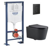 Pack WC Bâti Solido + WC sans bride SAT Noir mat + Abattant frein de chute + Plaque noir mat