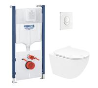Pack WC bâti-support 2en1 + WC suspendu sans bride Siko avec abattant SoftClose + plaque Grohe (GRRCEWT01FR-FS)