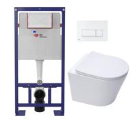 Pack WC Bati-support autoportant + Cuvette SAT Infinitio sans bride + Abattant soft close + Plaque blanche (SMART-Infinitio-4)