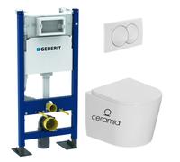 Pack WC bâti-support autoportant Duofix 112cm + WC suspendu sans bride + abattant SoftClose + plaque blanche (CETORGEBX-SP)