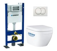 Pack WC Bâti-support autoportant Duofix + WC sans bride Grohe Euro Ceramic + Abattant + Plaque blanche (EUROCTGEBX)
