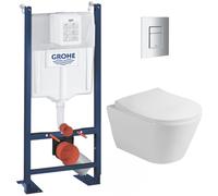 Pack WC Bâti-support autoportant Rapid SL + WC sans bride Avva, fixations invisibles + Abattant softclose + Plaque chrome mat