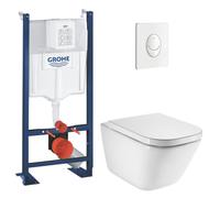 Pack WC bâti-support autoportant Rapid SL + WC suspendu Roca avec abattant SoftClose + plaque blanche (GRRROGAWR02-U)