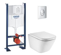 Pack WC bâti-support autoportant Rapid SL + WC suspendu Roca avec abattant SoftClose + plaque chrome (GRRROGAWR01-U)