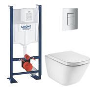 Pack WC bâti-support autoportant Rapid SL + WC suspendu Roca avec abattant SoftClose + plaque chrome mat (GRRROGAWR04-U)