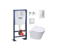 Pack WC Bati support autoportant + Cuvette SAT sans bride + Abattant Soft close + Plaque chrome (Autoportant-Infinitio-2)