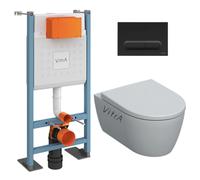 Pack WC Bâti-support autoportant V-Fix Core + WC sans bride Geberit iCon + Abattant SoftClose + Plaque noire mat (VFTFICON-6)