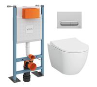Pack WC Bâti-support autoportant V-Fix Core + WC sans bride Vitra S60 + abattant + Plaque chrome mat (VFTFS60-5)