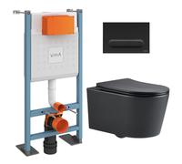 Pack WC Bâti-support autoportant V-Fix Core + WC SAT sans bride + Abattant SoftClose + Plaque noir mat (VFTFBLSAT6)
