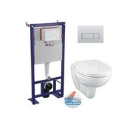 Pack WC Bâti-support autoportant + WC Porcher sans bride + Abattant Astor + Plaque Chrome mat (SMART-Porcher-M572)
