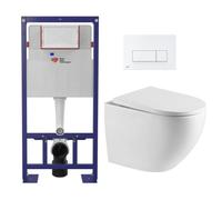 Pack WC Bâti-support Autoportant + WC sans bride SAT + Abattant SoftClose + Plaque Blanche (SMART-FusionTQ-4)