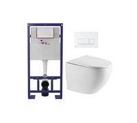 Pack WC Bâti-support Autoportant + WC sans bride SAT + Abattant SoftClose + Plaque Blanche (SMART-FusionTQ-4)