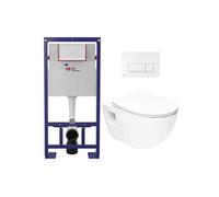 Pack WC Bâti-support Autoportant + WC sans bride SAT + Abattant SoftClose + Plaque Blanche (SMART-Project-4)