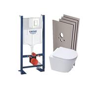 Pack WC Bâti-support autoportant + WC suspendu sans bride SAT + Abattant frein de chute + Plaque Blanc + Set d'habillage