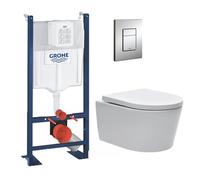 Pack WC Bâti-support autoportant + WC Swiss Aqua Technologies sans bride + Plaque chrome