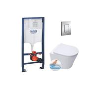 Pack WC Bâti-support + Cuvette SAT Infinitio sans bride blanc mat + Abattant frein de chute + Plaque Chrome