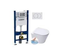Pack WC Bati-support Duofix + Cuvette SAT Infinitio sans bride blanc mat + Abattant frein de chute + Plaque blanche