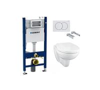 Pack WC Bati-support Geberit Duofix + Cuvette suspendue Porcher sans bride + Abattant Ideal Standard ASTOR + Plaque blanche (Por