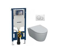 Pack WC Bati-support Duofix extra-plat + WC sans bride Geberit iCon + Abattant softclose + Plaque blanche (SLIM-iCon-B)