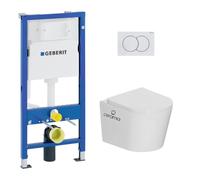 Pack WC bâti-support Duofix UP100 + WC suspendu Ceramia Tornado Rimless + abattant SoftClose + plaque blanche (GEBCE14WT01FR-FS)
