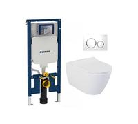 Pack WC Bati-support Geberit Duofix UP720 extra-plat + WC sans bride Livea Bello + Abattant softclose + Plaque blanche