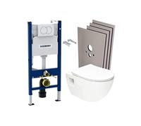 Pack WC Bati-support Geberit Duofix + WC sans bride SAT + Abattant SoftClose + Plaque Blanche + Set habillage (ProjectGeb3-sabo