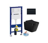 Pack WC Bati-support Duofix + WC sans bride SAT Infinitio Design Noir mat + Abattant frein de chute + Plaque Delta 50 No