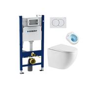 Pack WC Bati-support Geberit Duofix + WC sans bride Swiss Aqua Technologies + Plaque de commande Delta01 Blanche (FusionTQGeb3)