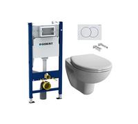 Pack WC Bati-support Geberit Duofix + WC sans bride Vitra Normus + Abattant softclose + Plaque blanche (NormusRimlessGeb3)
