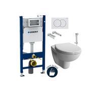 Pack WC Bati-support Geberit Duofix + WC suspendu Vitra Normus + Abattant softclose + Douchette bidet + Plaque blanche