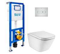 Pack WC bâti-support ECO 2 L Roca + WC suspendu Roca avec abattant SoftClose + plaque chrome (ROROGAWR05-FR)