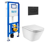 Pack WC bâti-support ECO 2 L Roca + WC suspendu Roca avec abattant SoftClose + plaque noir (ROROGAWR03-FR)
