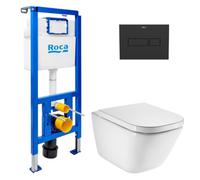 Pack WC bâti-support ECO 2 L Roca + WC suspendu Roca avec abattant SoftClose + plaque noir (ROROGAWR06-FR)