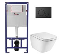 Pack WC bâti-support ECO 2L Swiss Aqua Technologies + WC suspendu Roca avec abattant SoftClose + plaque noir (STEROGAWR02-FR)
