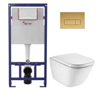 Pack WC bâti-support ECO 2L Swiss Aqua Technologies + WC suspendu Roca avec abattant SoftClose + plaque or (STEROGAWR06-FR)