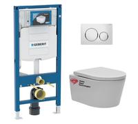 Pack WC avec bâti-support cuvette SAT rimless fixations invisibles + abattant softclose + plaque blanc chrome GebSatrimless-C