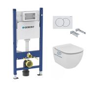 Pack WC Bati-support Geberit Duofix + Cuvette Ideal Standard Tesi Aquablade + Plaque blanche (TesiGeb3-RT)