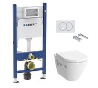 Pack WC Bati-support Geberit Duofix + Cuvette suspendue Vitra S50 avec bride + Abattant soft close + Plaque blanche (S50Geb3/BP)